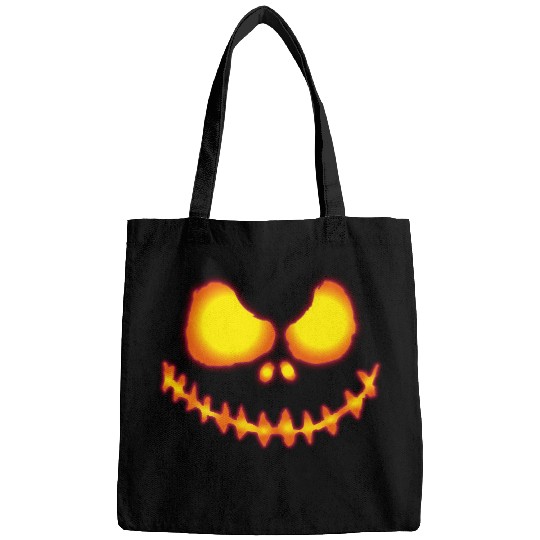 Scary pumpkin face with neon effect and fire color Bags