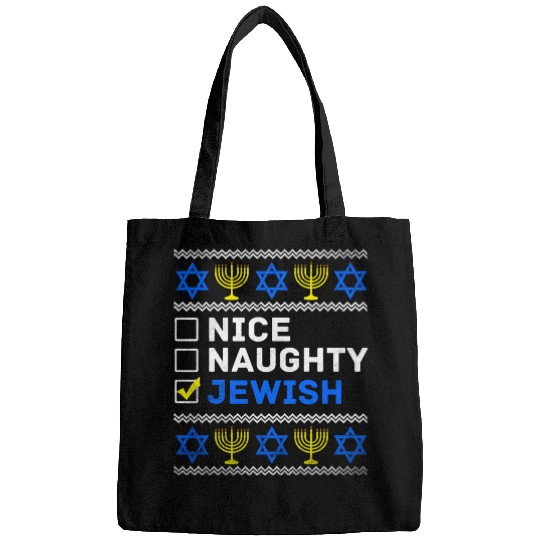 Nice Naughty Jewish Ugly Hanukkah Sweater Chanukah Bags