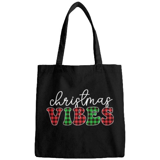 Christmas Vibes Buffalo Plaid Retro Christmas Bags