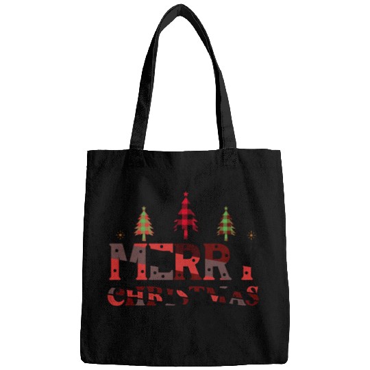 Xmas Merry Christmas Buffalo Plaid Fir Tree Bags