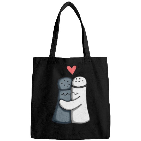 Salt and Pepper Hugging Love : Funny illustration Bags