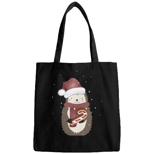 cute hedgehog for christmas with candy cane Bags