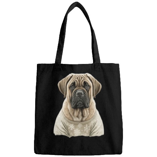 Festive English Mastiff in a Christmas Sweater Bags