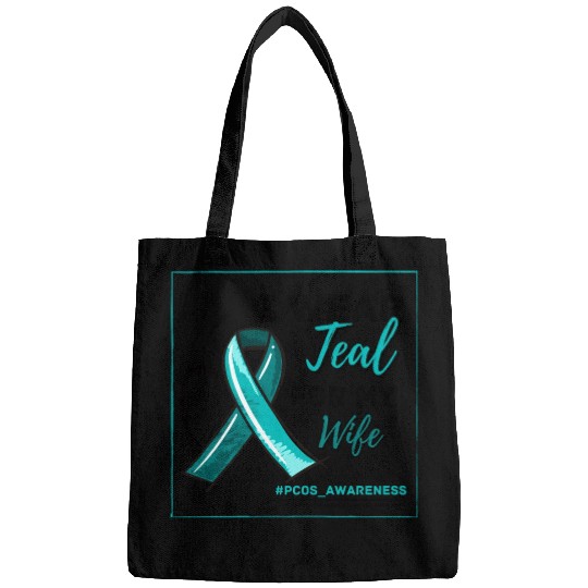 I Wear Teal For My Wife PCOS Teal Ribbon Awareness Bags