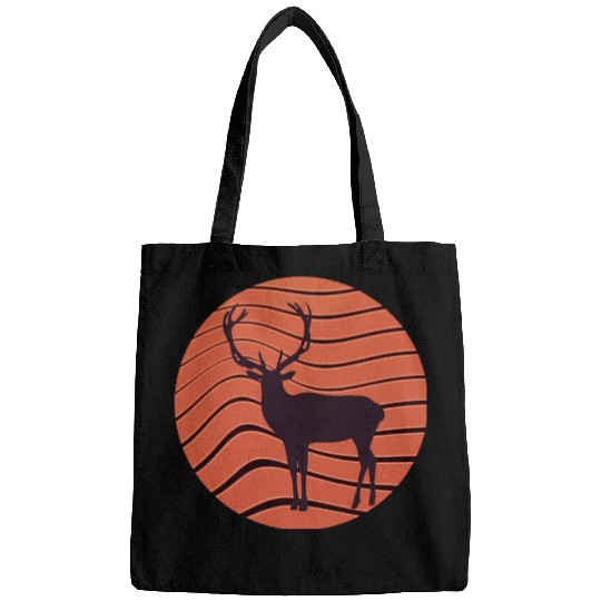 Vintage retro sunset sunrise nature deer funny Bags