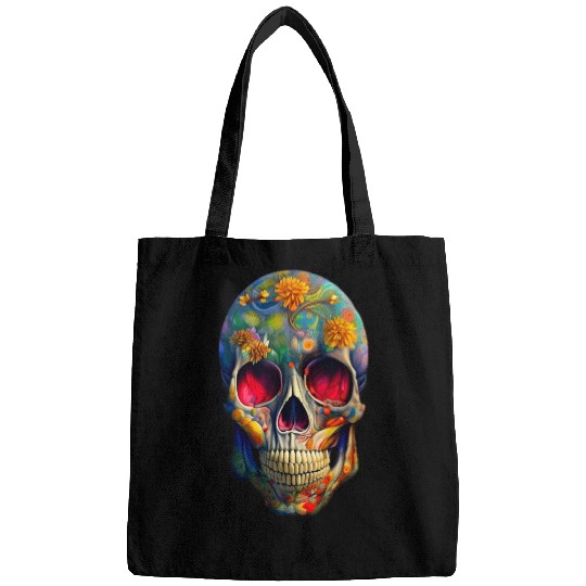 Botanical skull | skull flower potrait Bags