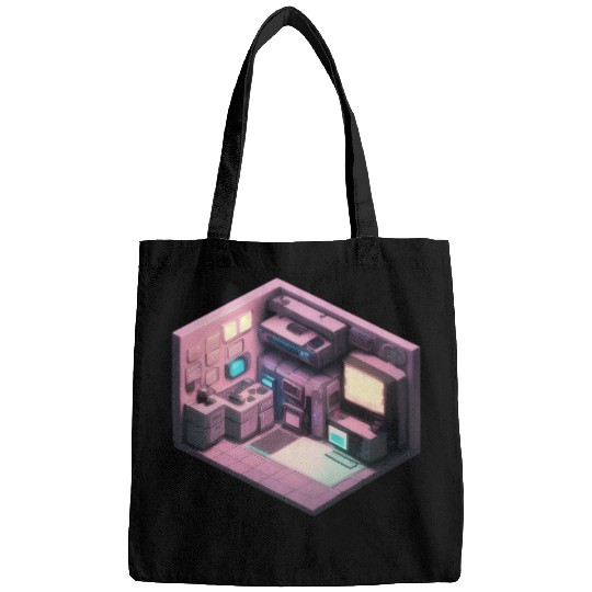 Synthwave Isometric Voxel Bedroom - Future Room Bags