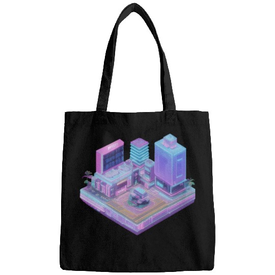 Future Cityscape - 3D Isometric Vaporwave Bags