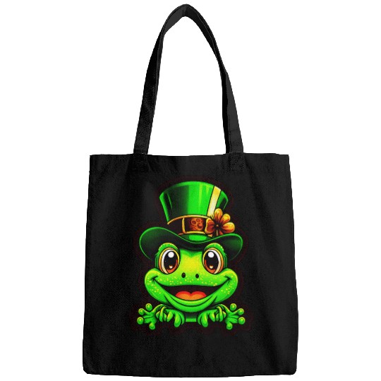 Grinning Frog Wears St. Patrick Day Top Hat Bags