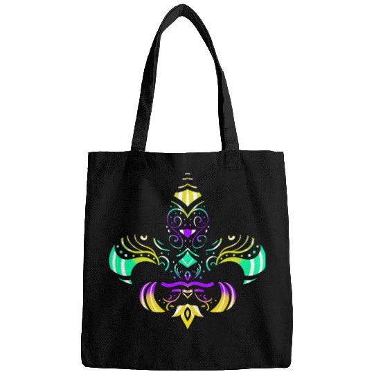Purple, Green And Golden Patterned Fleur De Lis Bags
