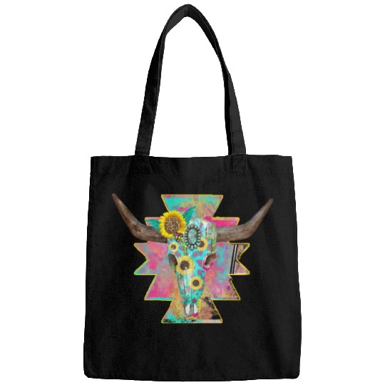Colorful Floral Bull Skull Bags