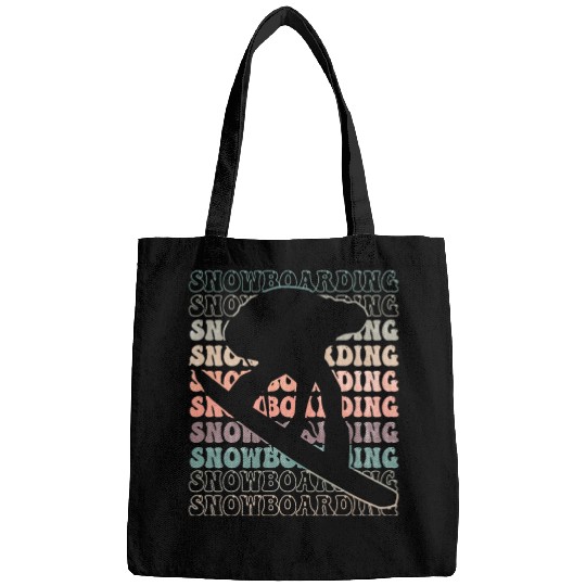 Snowboarding Retro text Bags