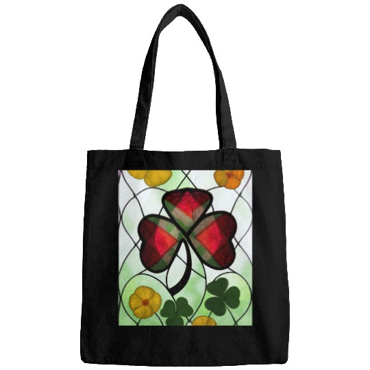 Red plaid Shamrock with Yellow Poppies (AI Art) Bags