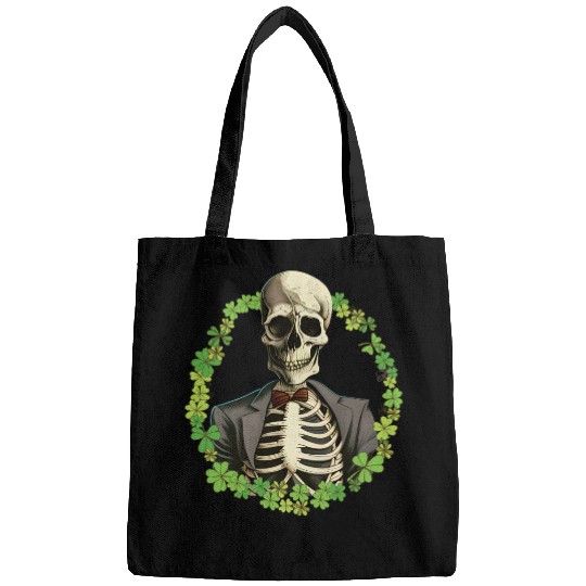 Skeleton Vintage Retro Creepy Cute Shamrock Bags