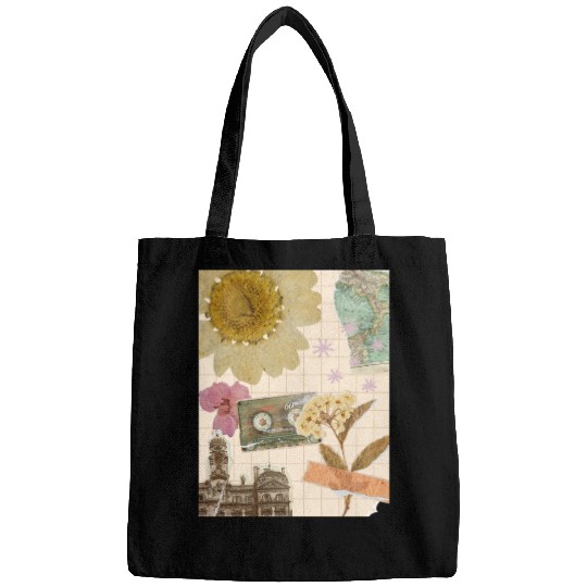 Vintage flower architecture aesthetic collage Bags