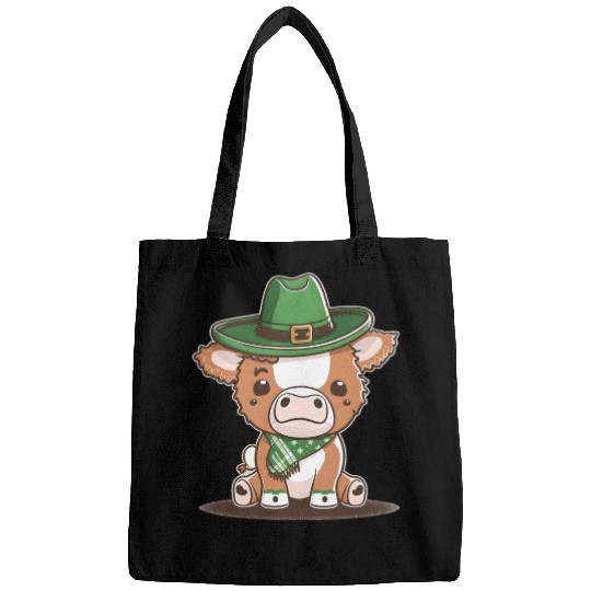 Kawaii cow with scarf St. Patrick's Day Bags