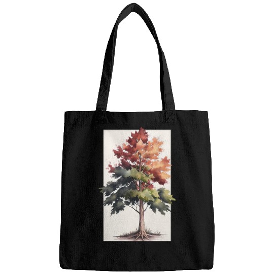 Serene Watercolor Maple Tree Art Bags