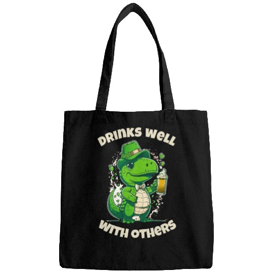 Drinks well with others st patrick's day Dinosaur Bags