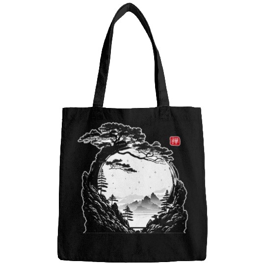 Japanese Zen Circle Landscape Buddhism Bonsai Tree Bags