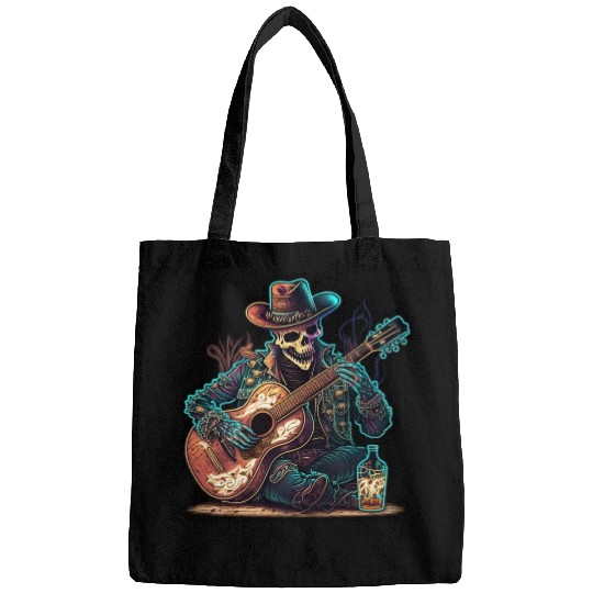 cowboy skeleton play guitar Bags