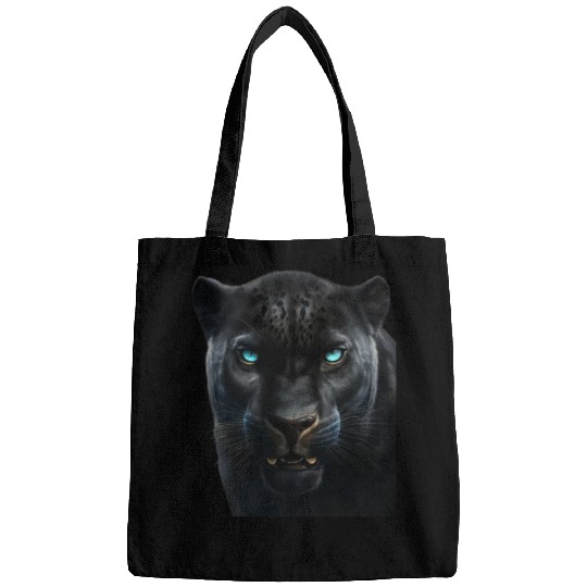 Black panther with blue eyes design wild animal Bags