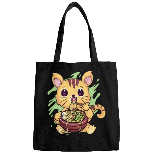 Kawaii Cat Eating Ramen Bags