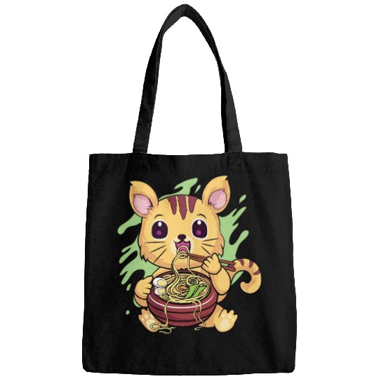 Kawaii Cat Eating Ramen Bags