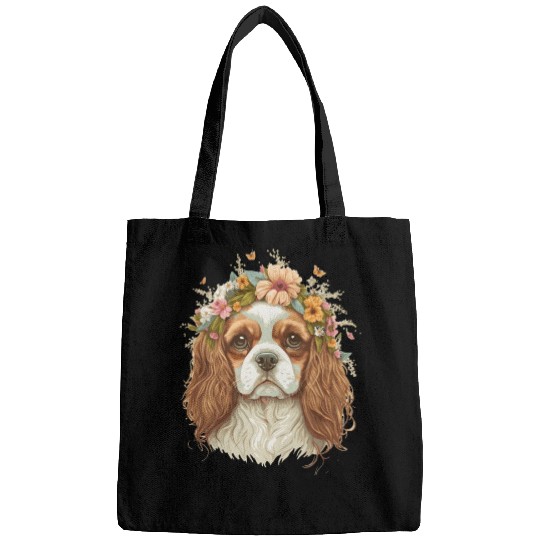 Cavalier King Charles Spaniel Flower Crown Dog Flo Bags