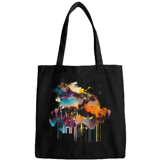 Mountain Wolf Multicolor Watercolor Portrait Bags