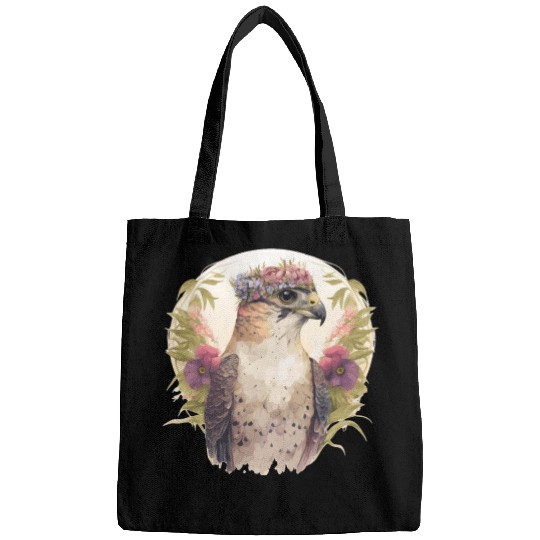 Watercolor Falcon Birds Of Prey Flower Crown Flora Bags