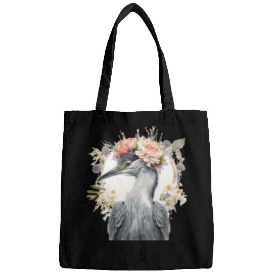 Watercolor Heron Freshwater Bird Flower Crown Flor Bags