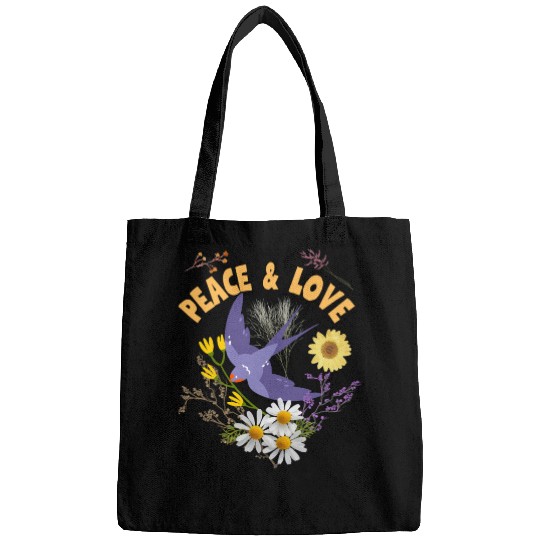 Peace & Love Blue Bird With Flowers Colorful Bags