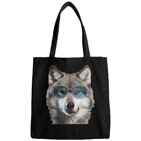 Grey Wolf Wearing Blue Sunglasses Wildlife Animal Bags