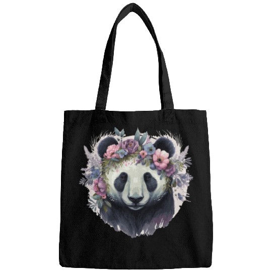 Panda Bear Flower Crown Cute Watercolor Animal Lov Bags