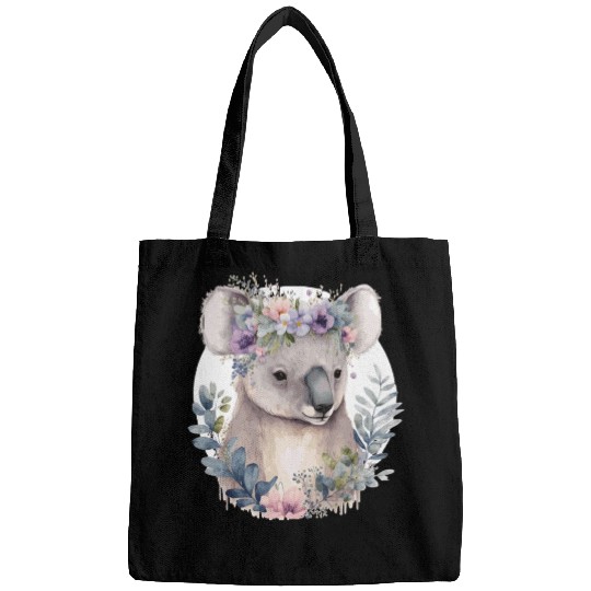 Watercolor Koala Bear Flower Crown Floral Bags