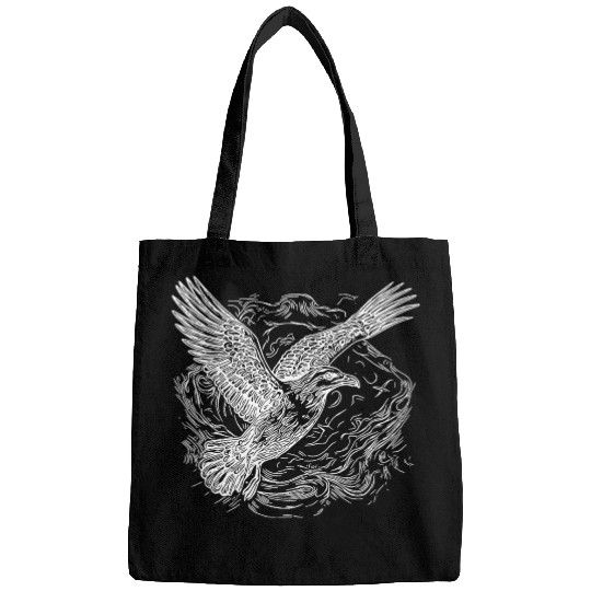 Flying Seagull Over The Water Cloud Bags