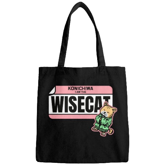 Konichiwa I m the Wise Cat Funny Japanese Name Tag Bags