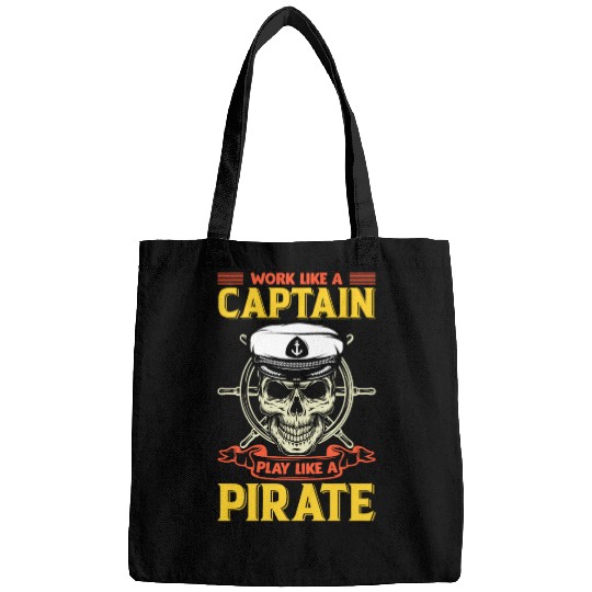 Work like a captain play like a pirate funy Bags