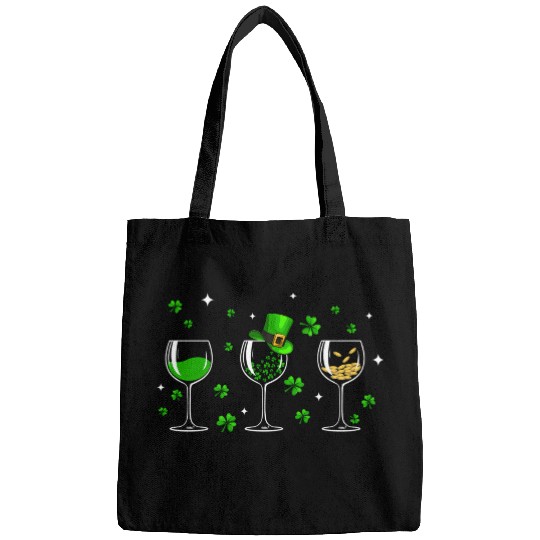 Three Wine Glasses Clover Shamrock St Patrick Day Bags