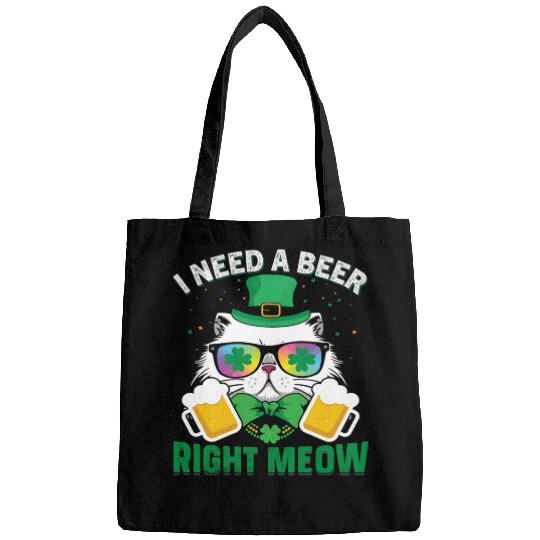 St Patric Day Cat I Need A Beer Right Meow Bags