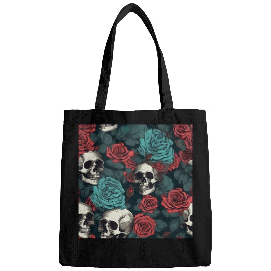 Gothic Skulls & Red Roses Pattern Dark Elegant Bags