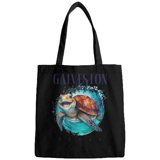 Galveston Texas Watercolor Happy Sea Turtle Bags