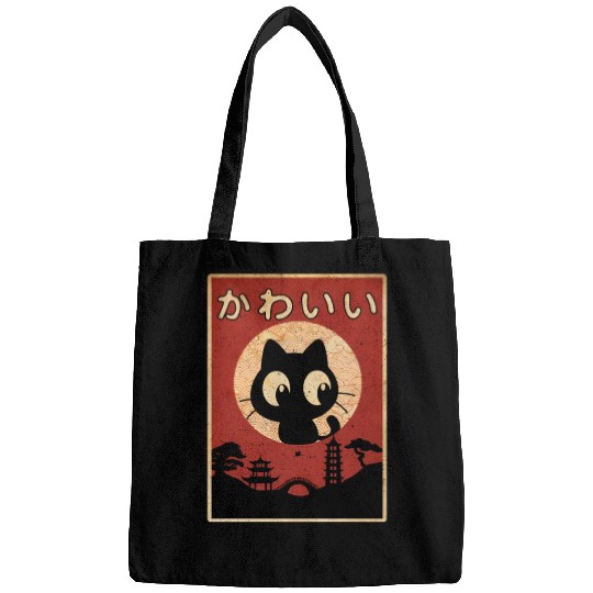 Vintage Kawaii Cat Japanese Black Anime Bags