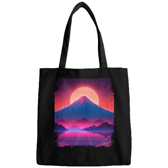 Aesthetic Vaporwave Japan Sight Mount Fuji Volcano Bags