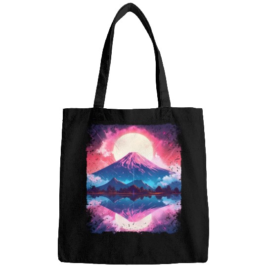 Mount Fuji Vaporwave Aesthetic Japan Sight Volcano Bags