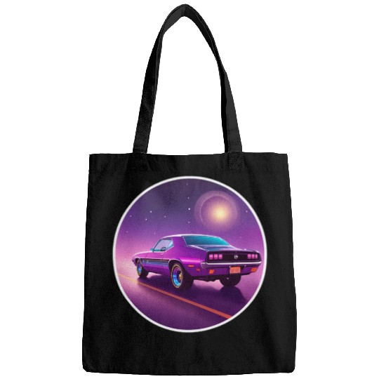 Nostalgic Retro 80s Purple Vaporwave Muscle Car Bags