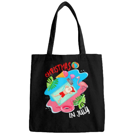 Christmas In July Santa Relaxing On Beach Cute Bags