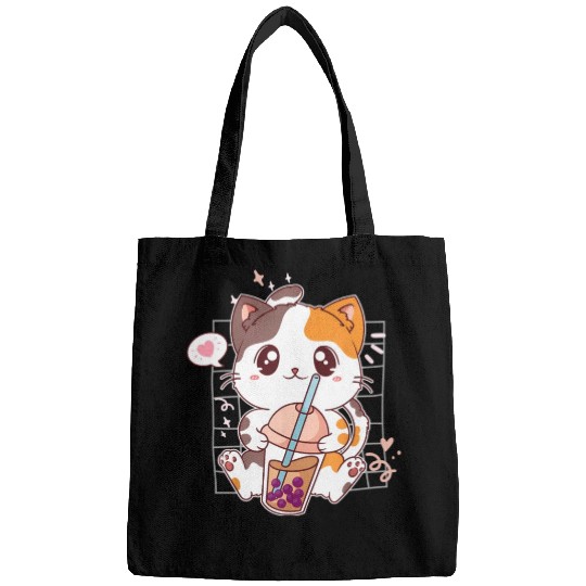 Cat Boba Tea Bubble Tea Kawaii Anime Japanese Bags