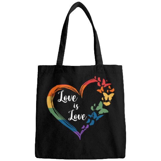 Butterfly Heart Rainbow Love Is Love LGBT Gay Bags