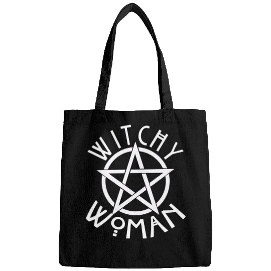 WITCHY WOMAN WITH STAR AND CIRCLE green Bags